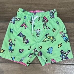 Disney Green Cartoon Print Kids Shorts Toy Story woody and buzz swimsuit
